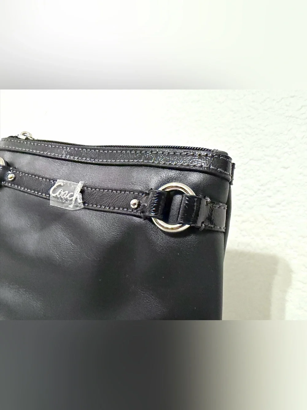 Coach Black Leather Wristlet Mini Bag Clutch w/ Silver-Tone Hardware